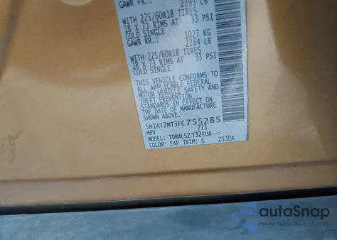 2015 Nissan Rogue Sl из США, поврежденный, VIN 5N1AT2MT3FC755285